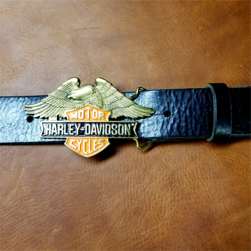 Vintage Harley-Davidson Two-Tone Eagle Buckle on 1-1/2″ Full Grain Leather  Belt – Voyageur